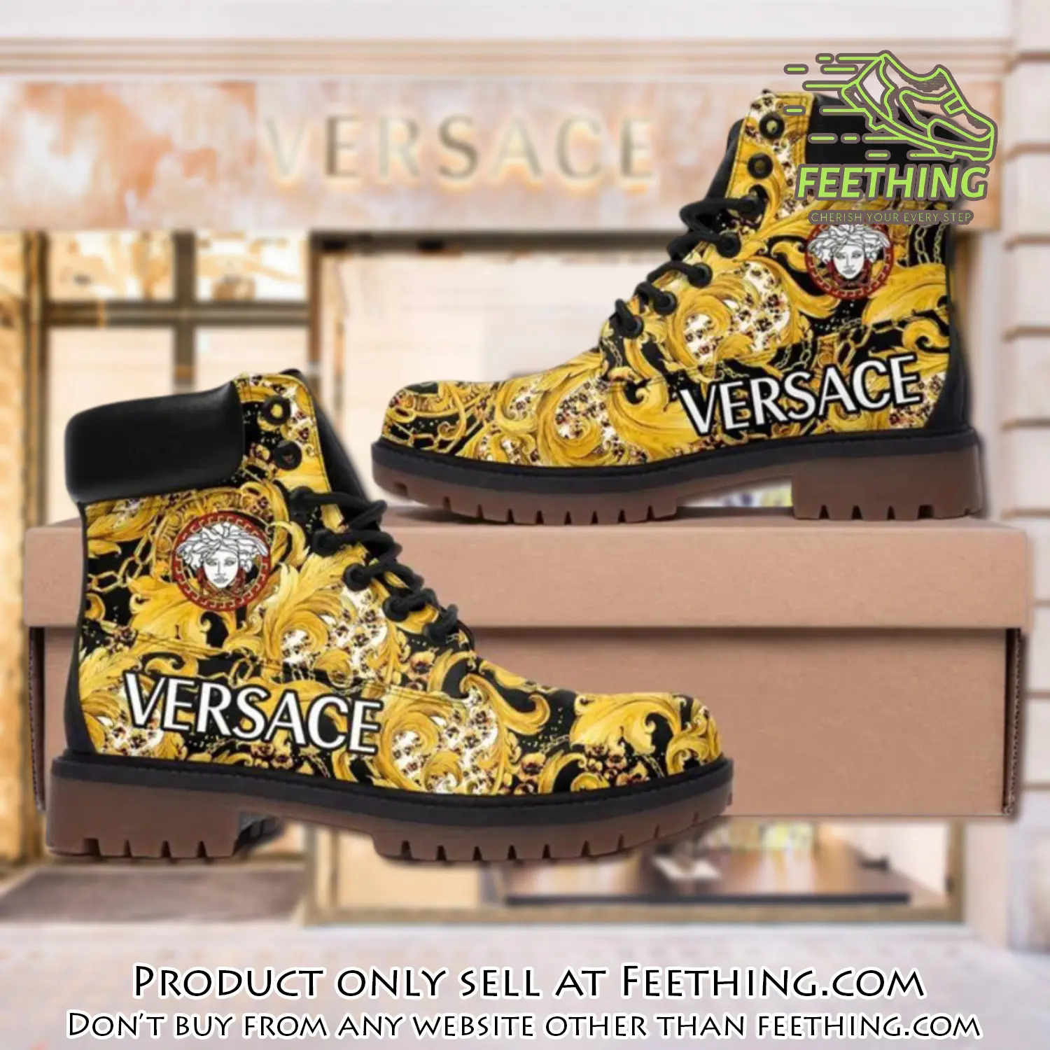 Versace medusa gold pattern luxury brand boots premium gifts for men women ft3557103